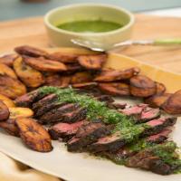 Blackened Hanger Steak with Plantains and Chimichurri image