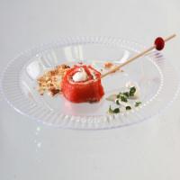 Smoked Salmon Mousse Lollipops with Wasabi Creme Fraiche and Baked Wonton Flakes_image
