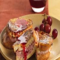 Monte Cristo Stuffed French Toast with Strawberry Syrup image