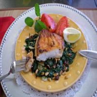 Sea Bass on Spinach With Raisins and Pine Nuts_image