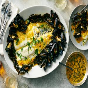 Roasted Halibut With Mussel Butter Sauce_image