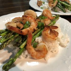 Grilled Teriyaki Prawns with Asparagus and Coconut Rice image