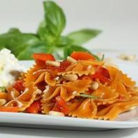 Farfalle with Roasted Red Pepper and Pine Nuts Served with Ricotta and Fresh Mozzarella_image