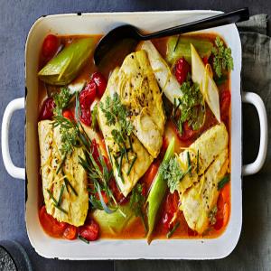 White Fish with Braised Leeks and Saffron image