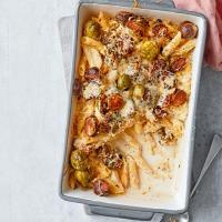 Cheesy sprout pasta bake image
