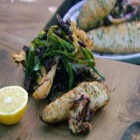 Roasted Concertina Squid with Grilled Leeks and a Warm Chorizo Dressing_image