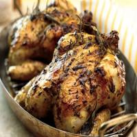 Mustard-Roasted Chicken with Warm Frisée Salad and Fingerlings and Bacon_image