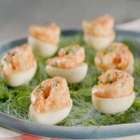 Remoulade Deviled Eggs with Pickled Shrimp image