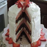 Cream-Filled Strawberry-Brownie Cake_image