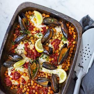 Nduja-baked hake with chickpeas, mussels & gremolata_image