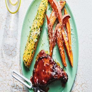 BBQ Pork Chops with Herb-Butter Corn and Sweet Potatoes_image