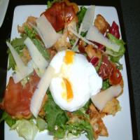 Warm Bread Salad of Crispy Pancetta, Parmesan and Poached Egg image