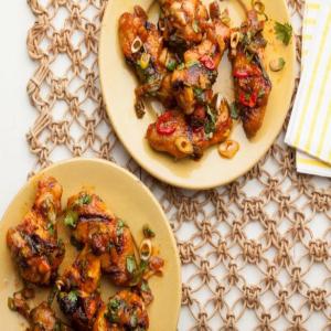 Smoky Grilled Chicken Wings with Pickled Red Chiles, Dates and Fresh Mint_image