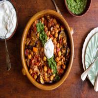 Fried Eggplant With Chickpeas and Mint Chutney image