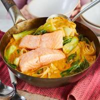 Thai noodle soup with salmon image
