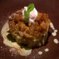 Granny Smith Apples and Ginger Bread Pudding with Vanilla Bean Creme Anglaise and Creme Fraiche Whipped Cream image