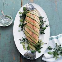 Poached Salmon with Cucumber, Cress, and Caper Sauce image