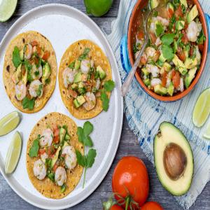 Ceviche Style Shrimp and Avocado Tacos image