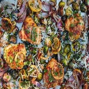 Sheet-Pan Lemony Chicken With Brussels Sprouts_image