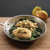 Crispy Chicken Cutlets with Pears, Shallots, and Wilted Spinach_image