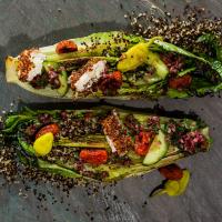 Charred Romaine Greek Salad With Quinoa-Crusted Feta_image