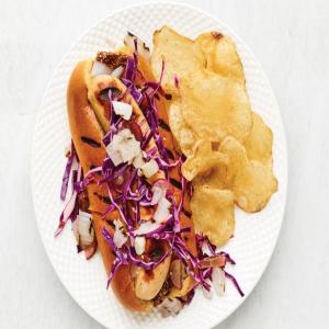 Grilled Bratwurst with Red Cabbage-Grape Slaw_image
