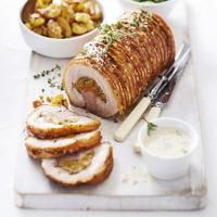 Rolled pork belly with herby apricot & honey stuffing image