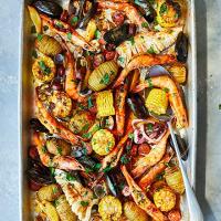 One-pan seafood roast with smoky garlic butter image