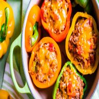Ground Beef Stuffed Green Bell Peppers With Cheese image
