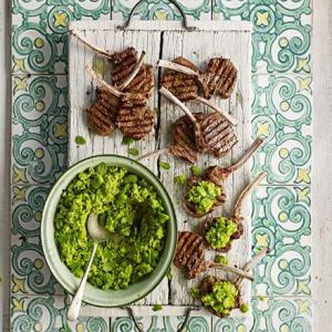Lamb lollipops with smashed minty broad beans image
