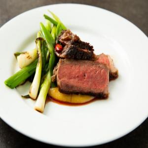 Reverse-Seared Ribeye with Miso Sauce and Charred Scallions_image