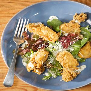 Greens with Fried Oysters and Buttermilk Dressing_image