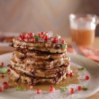 Chocolate Chip-Pistachio Pancakes with Salted Honey Caramel Syrup image