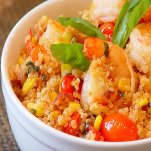 Quinoa and Shrimp With Fresh Corn and Cherry Tomatoes image