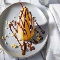 Poached Pears With Chocolate Sauce and Crystallized Ginger_image