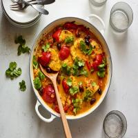 Saffron Fish With Red Peppers and Preserved Lemon image