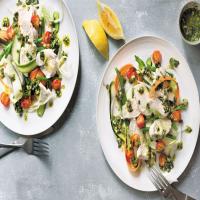 Poached Chicken, Crunchy Vegetables, and Herb Dressing image