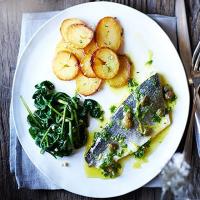 Baked sea bass with lemon caper dressing_image
