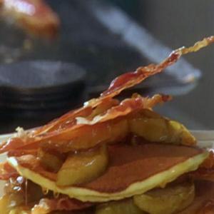 Ricotta Pancakes with Roasted Golden Delicious Apples and Roasted Prosciutto image