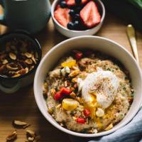 Savory Oatmeal with Poached Eggs and Goat Cheese_image