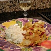 Spicy Delicious Fried Cabbage with Turkey Bacon_image