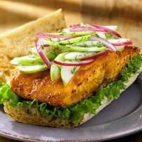 Grilled Salmon Sandwich with Green Apple Slaw_image