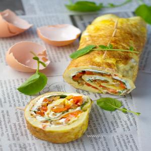 Omelet Rollups or Roulade with Smoky Fried Potatoes, Cream Cheese, & Watercress Recipe - (4.5/5)_image