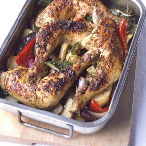 Maple roast chicken with potatoes & thyme image