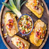Grilled Fish on Pineapple Planks with Spicy Pineapple Salsa image