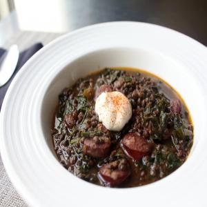 Black Lentil Stew with Sausage and Kale image