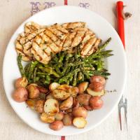 Garlic-Marinated Chicken Cutlets with Grilled Potatoes image