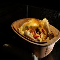 Clay Pot Chicken With Garlic Carrots and Potatoes image