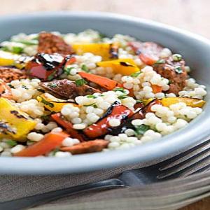 Pearl Couscous Salad with Merguez and Grilled Bell Peppers_image