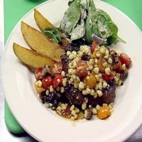 Grilled Sirloin Steak with Summer Vegetable Ragout and Steak Fries_image